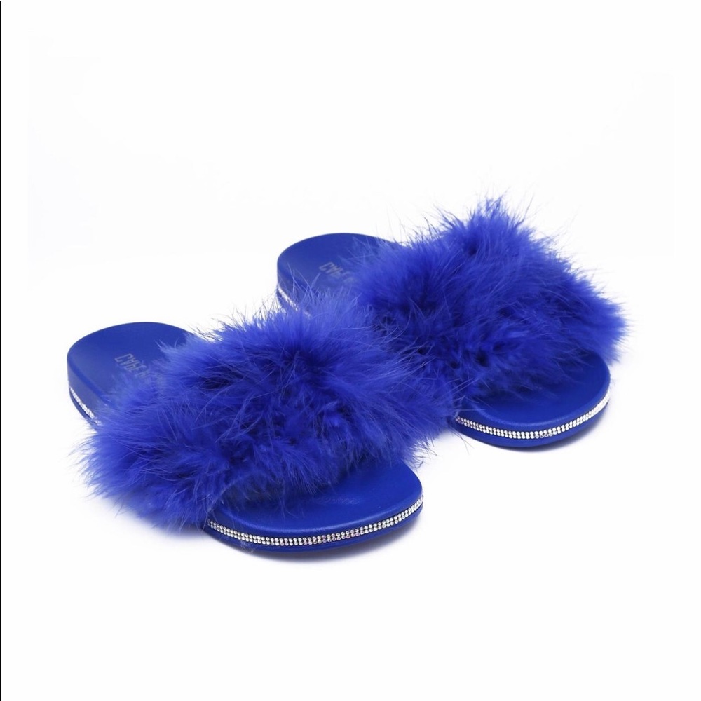 Women’s Feather Diamond Slides- Blue